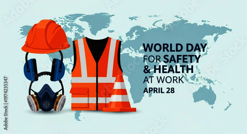World Day for Safety and Health at Work Banner with PPE Icons
