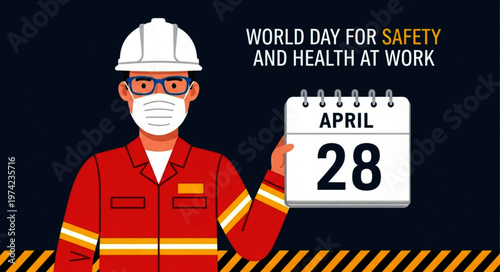 World Day for Safety and Health at Work April 28 Vector Poster