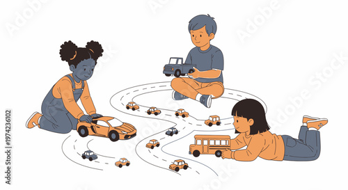 Children playing with toy vehicles together.