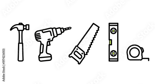 Collection of hand tools for construction 1.