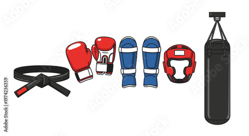 Martial arts equipment for training session.