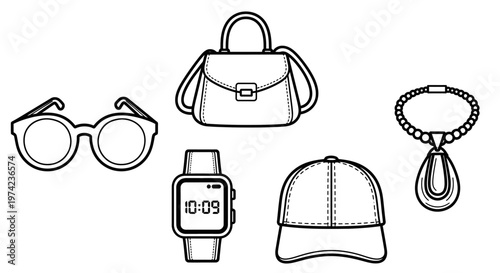Collection of fashion accessories.