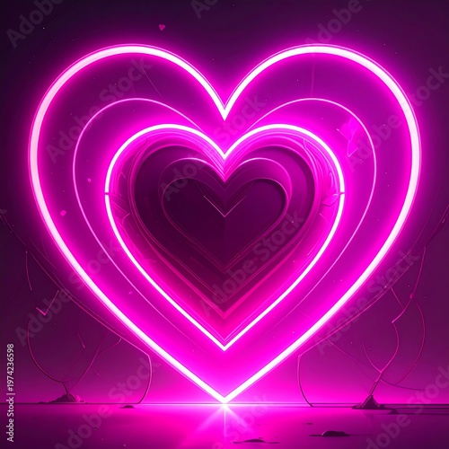 A vibrant pink neon heart design with multiple layers