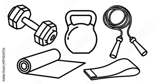 Fitness equipment for home workout routine.