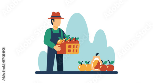 Man holding basket of fresh vegetables.