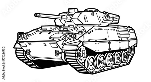 Military tank with gun barrel.