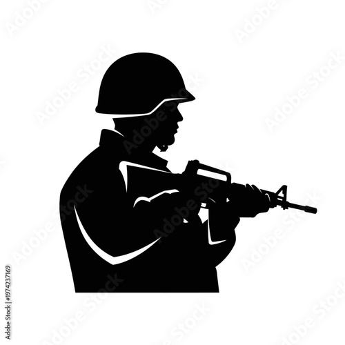 Silhouette of a Soldier Aiming a Rifle, Military Combat, Warrior Concept