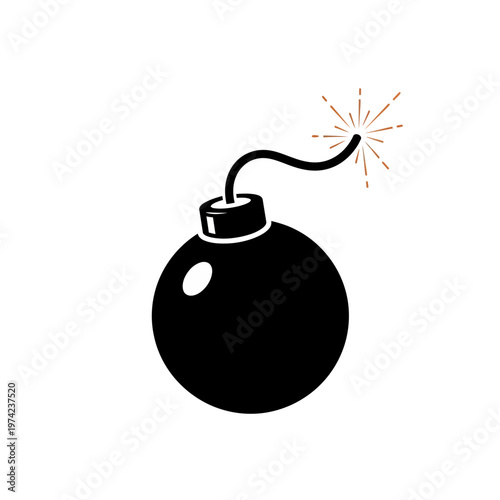 Black Bomb with Fuse Lit and Sparks, Danger Symbol, Explosion Concept