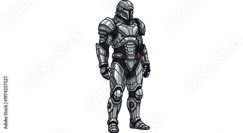 Man in futuristic silver armor suit.