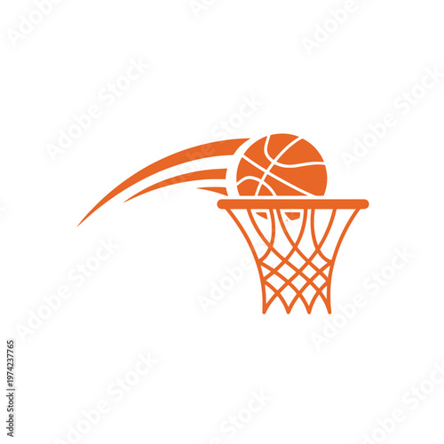 Basketball shooting into hoop with speed motion icon