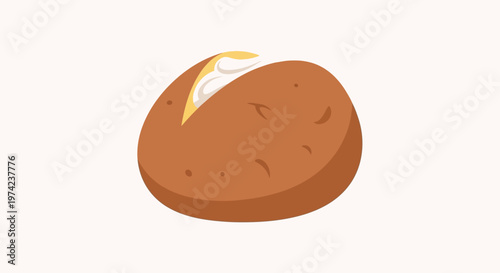 Baked potato with sour cream on light background illustration