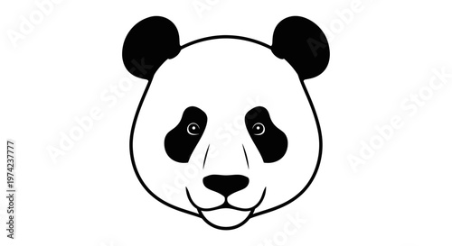 Black and white cartoon panda face illustration icon