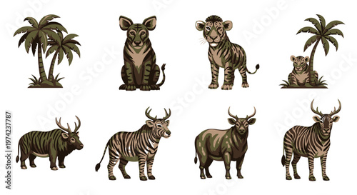 Zebra and animals in savannah scene.