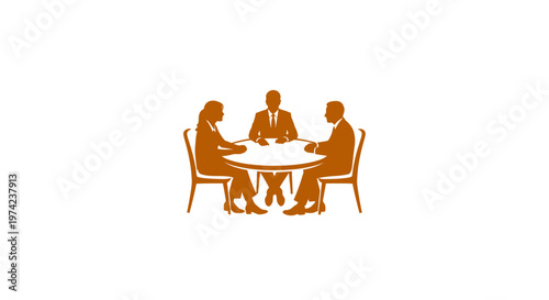Business professionals meeting around table in silhouette icon