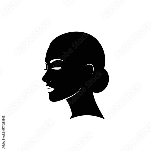 Elegant woman silhouette with closed eyes and hair in bun