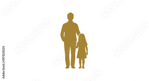 Father and daughter golden silhouette standing together