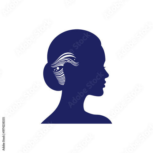 Female head silhouette with abstract sound wave pattern