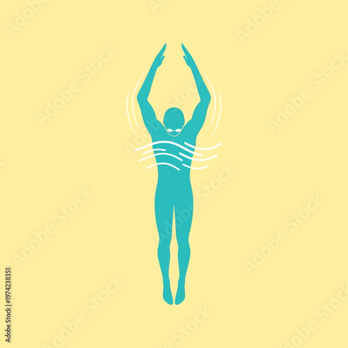 Flat design swimmer with arms raised ready to dive.
