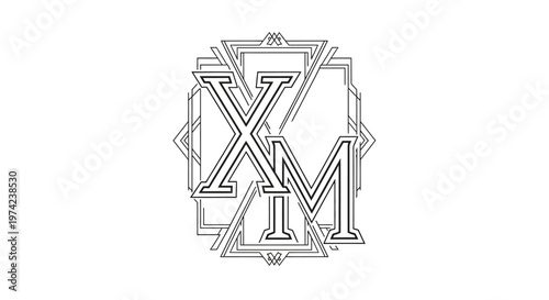 Geometric X M letter monogram logo design black white