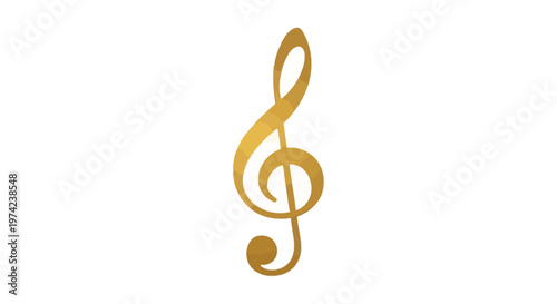 Golden treble clef musical symbol isolated on white background