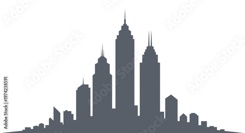 Gray city skyline silhouette illustration on white background