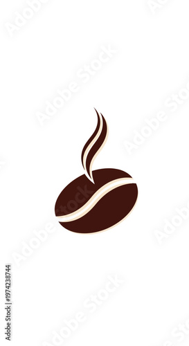 Hot coffee bean icon with rising steam on white