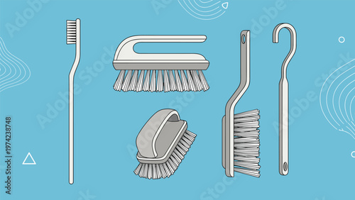Collection of four different types of cleaning brushes and tools in various sizes for household and industrial use.