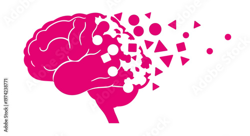 Human brain dissolving into abstract geometric shapes concept