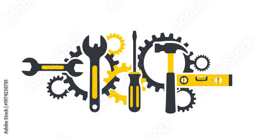 Industrial tools and gears icon for engineering and repair services