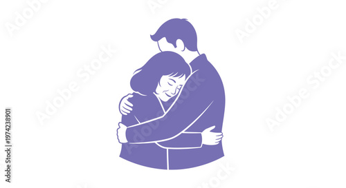 Loving couple embracing in a tender and comforting hug illustration.