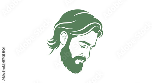 Man with beard and long hair looking down in profile