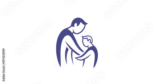 Minimalist adult embracing child logo for family care concept