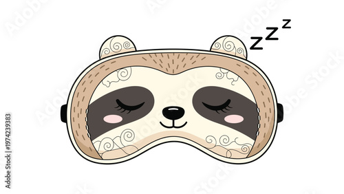 Adorable sloth themed sleep mask with a peaceful expression and pink cheeks accompanied by zzz sleep symbols for a cozy nap.