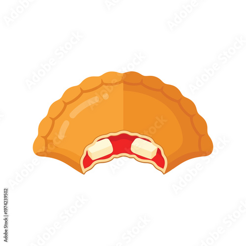 Empanada with Cheese and Tomato Filling Vector Illustration Isolated on White Background