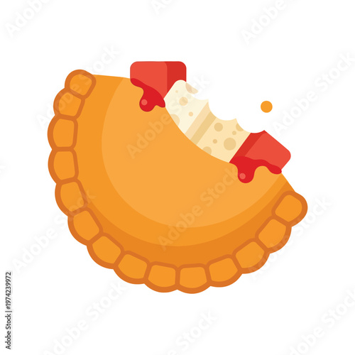 Empanada Vector Illustration with Bite and Sauce in Flat Cartoon Style on White Background