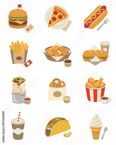 Fast Food Wrap Icons Simple Collection