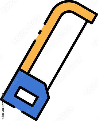 A graphic illustration of a single blue and yellow hook.