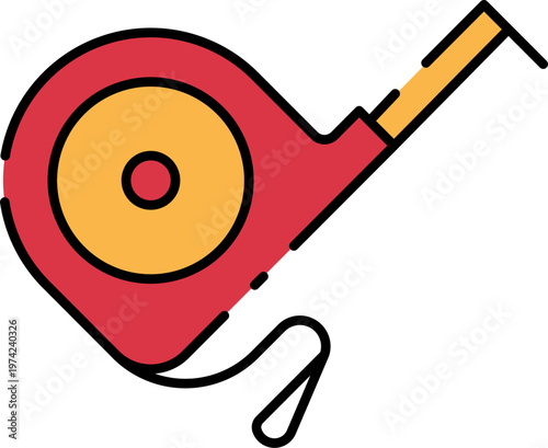 A person holds a colorful illustration of a tape measure outdoors.