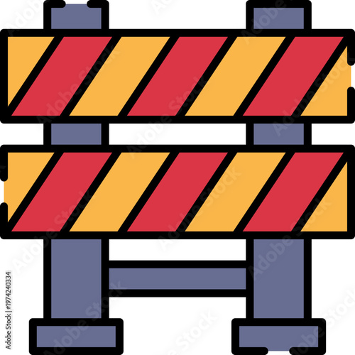 A graphic illustration of two horizontal striped road barriers on gray supports