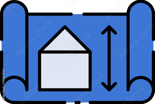 A graphic illustration of a house on a scroll with an arrow indicating growth.