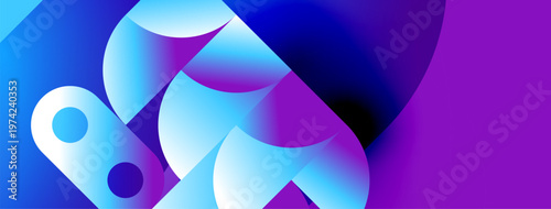 Abstract fluid shapes blend vibrant blues, purples. Gradient colors create dynamic composition, modern aesthetic. Smooth transitions suggest movement, energy.