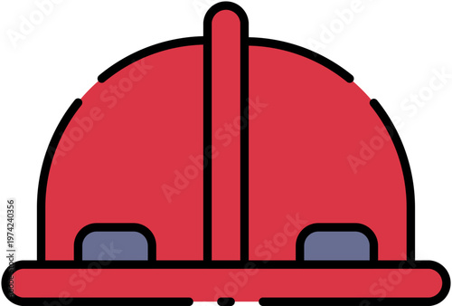 A firefighter wears a red helmet outdoors on duty