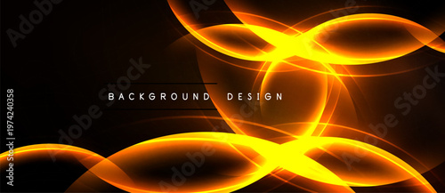 Abstract orange lines over black background. Bright glowing shapes create dynamic visual effect. Modern design element for presentations.