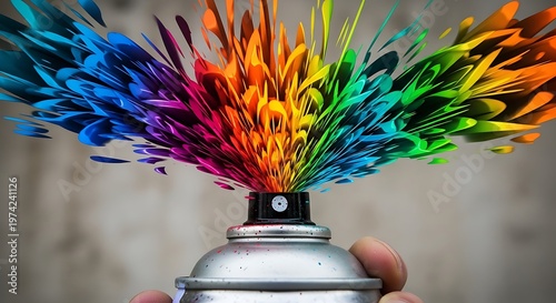 Colorful Spray Paint Bursting from a Can.
