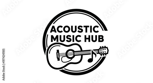 Acoustic guitar with music notes logo.