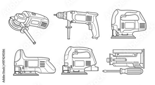 Collection of various power tools.