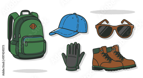 Hiking gear and accessories on display.