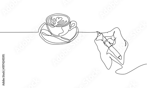 Continuous line vector illustration coffee and hand writing 