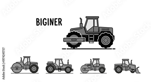 Various types of road rollers machinery.