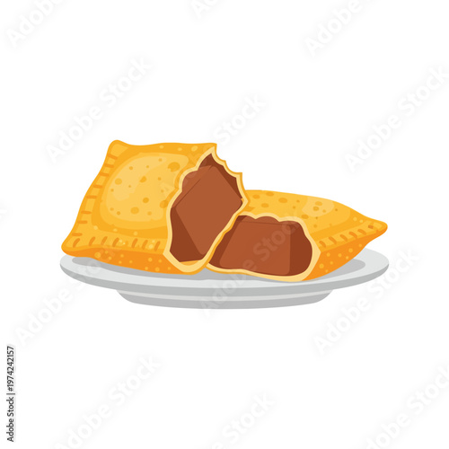 Konstfotografi Hot Pocket Vector Illustration of Savory Snack on Plate Isolated on White Backgr